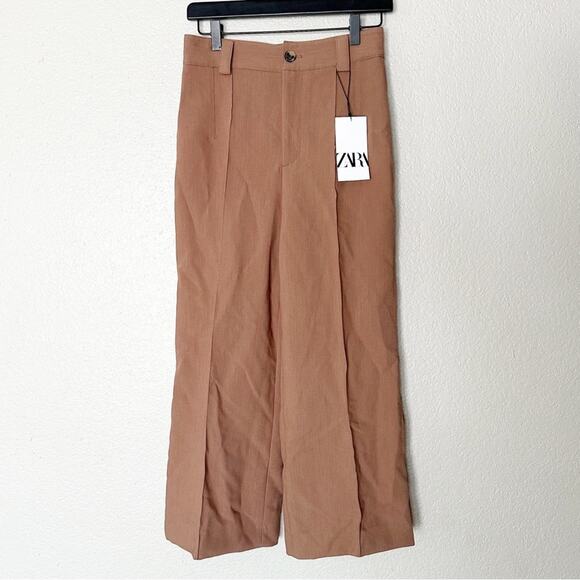 Zara Pants Womens Mid-Rise Françoise Culottes Cropped Office Career Brown XS - Picture 1 of 7